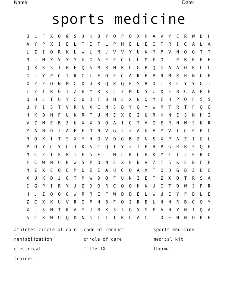 sports medicine  Word Search