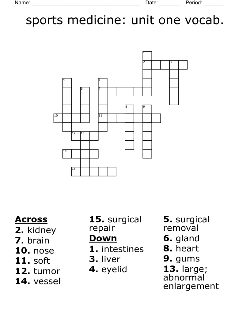 sports medicine: unit one vocab. Crossword