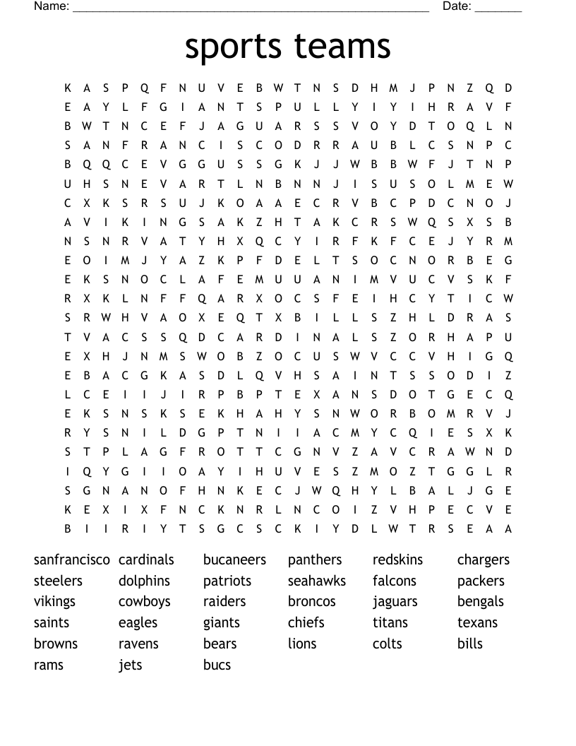 sports teams Word Search