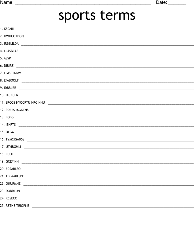 sports terms Word Scramble
