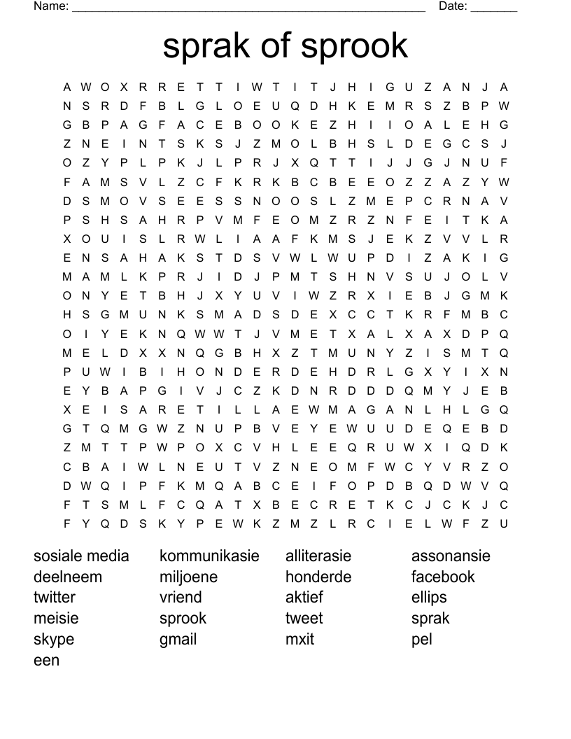 sprak of sprook Word Search