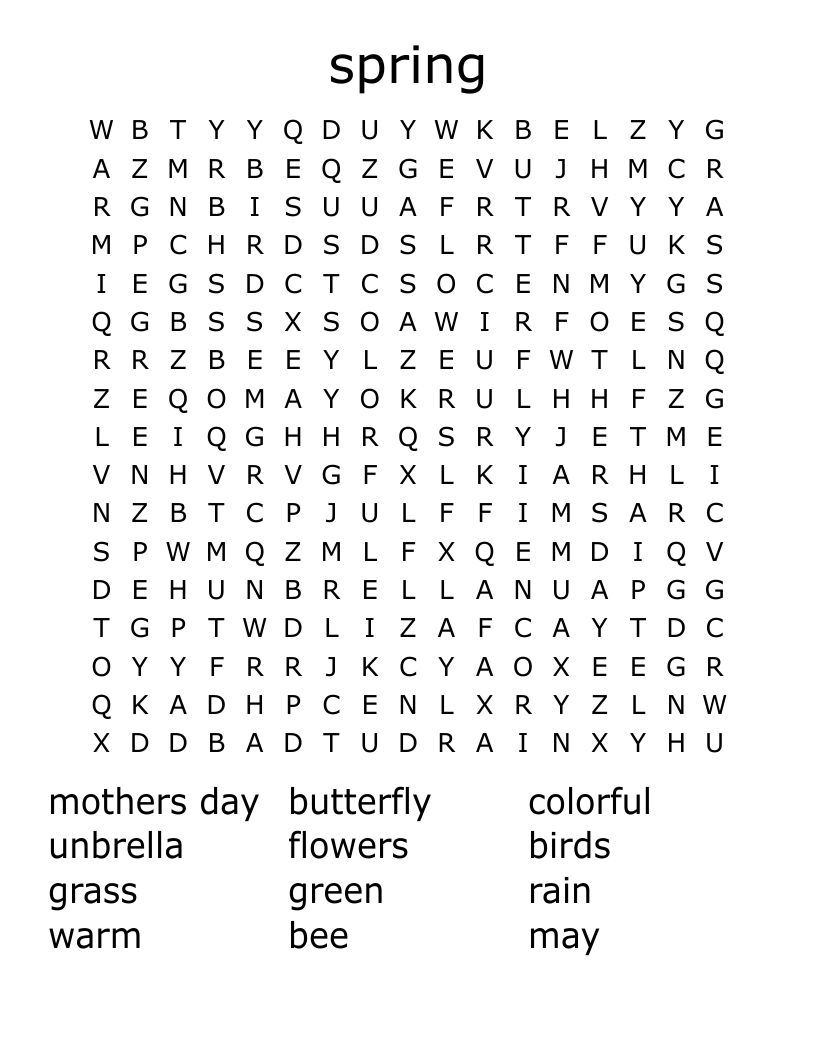 spring Word Search
