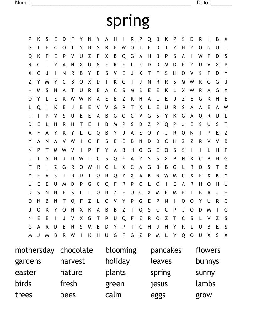spring Word Search