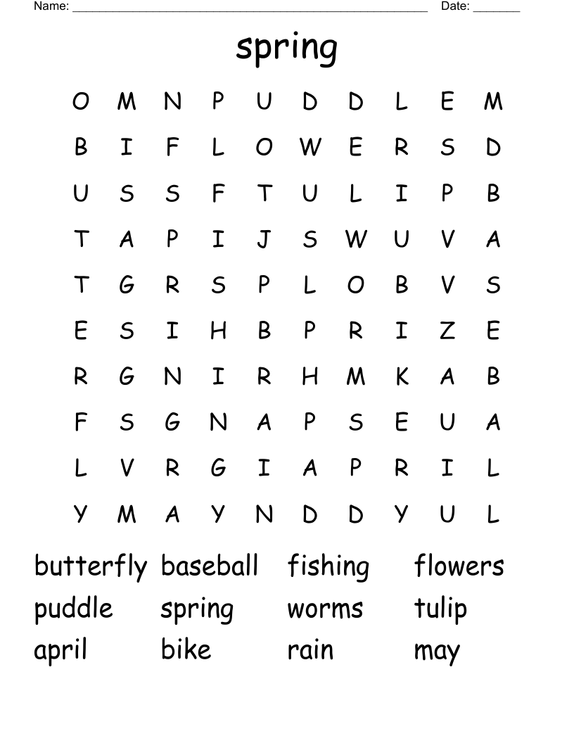 spring Word Search