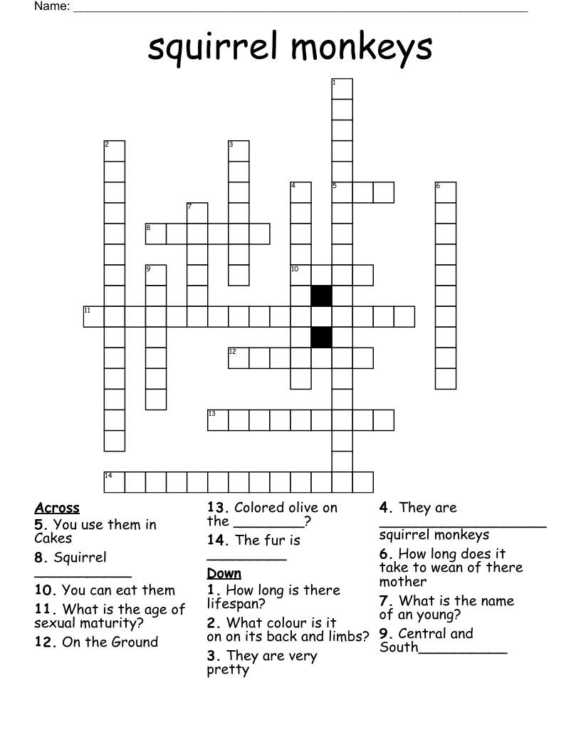 squirrel monkeys Crossword