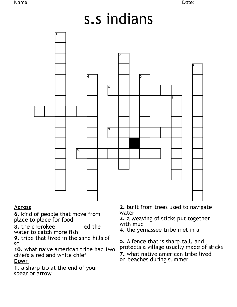 s.s indians Crossword