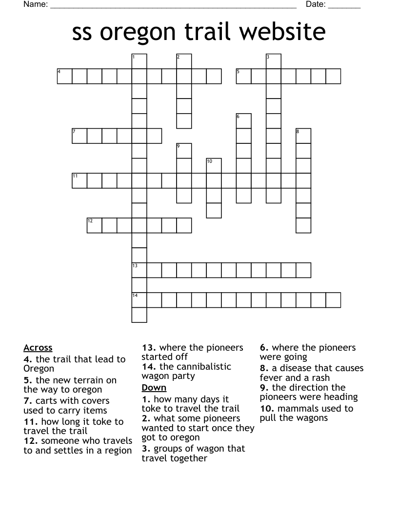 ss oregon trail website Crossword