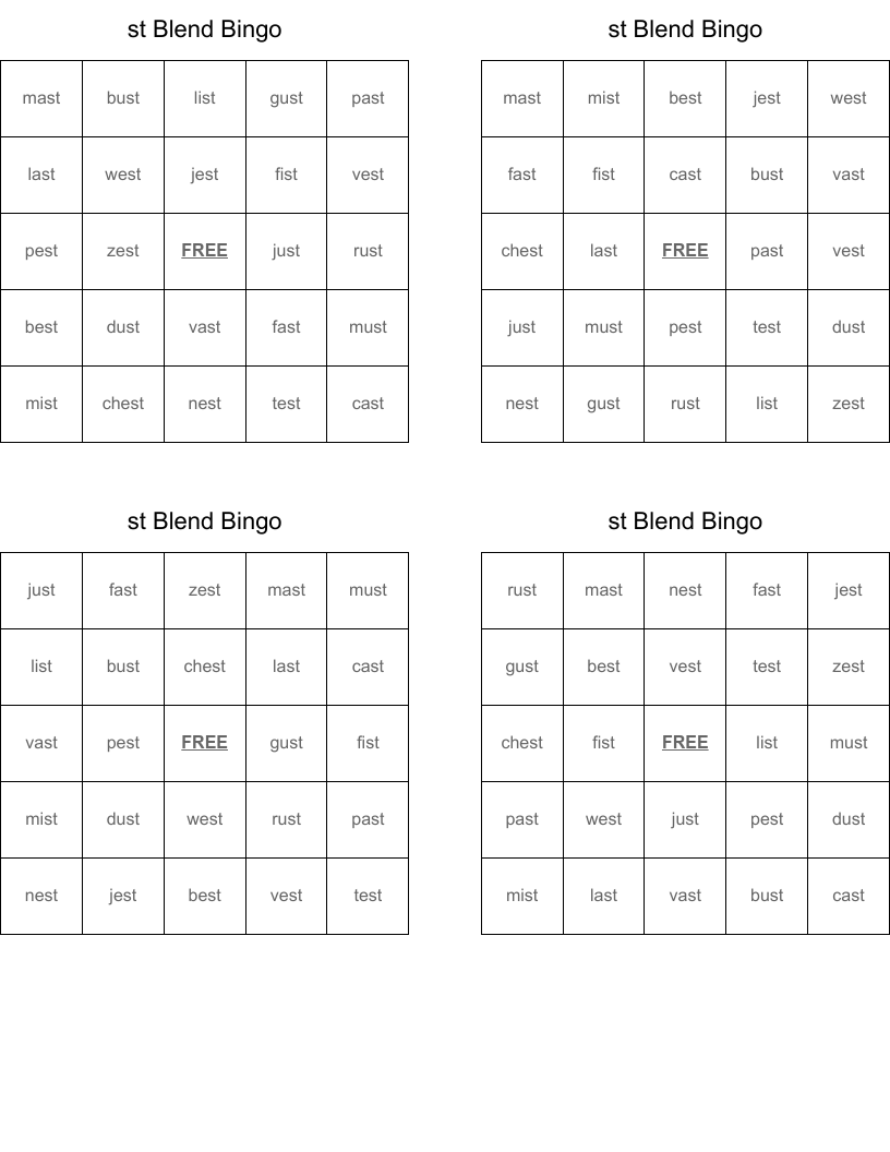 st Blend Bingo