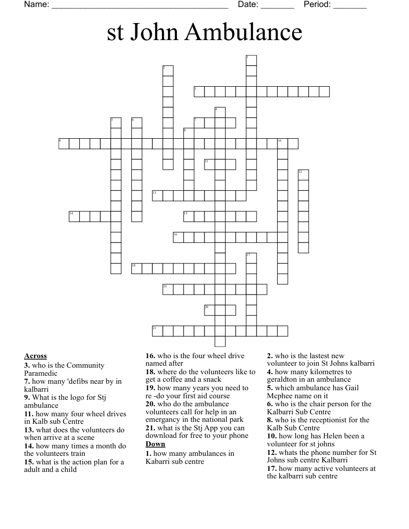 st John Ambulance Crossword