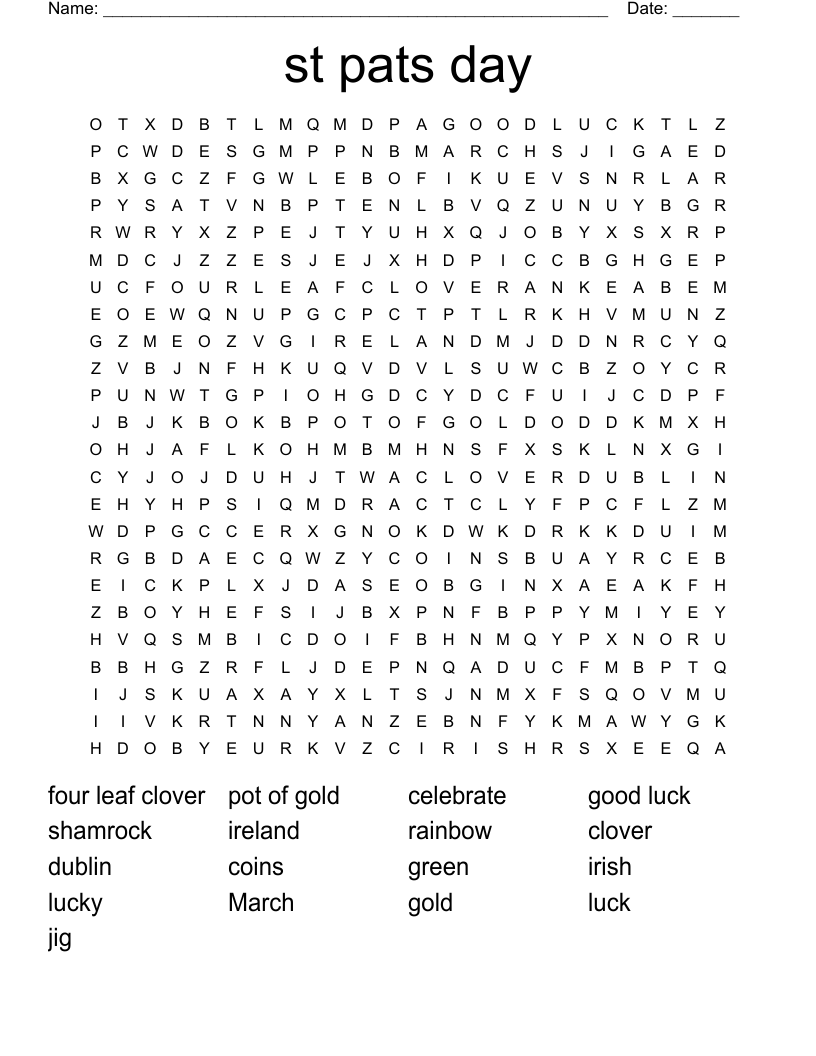 st pats day Word Search