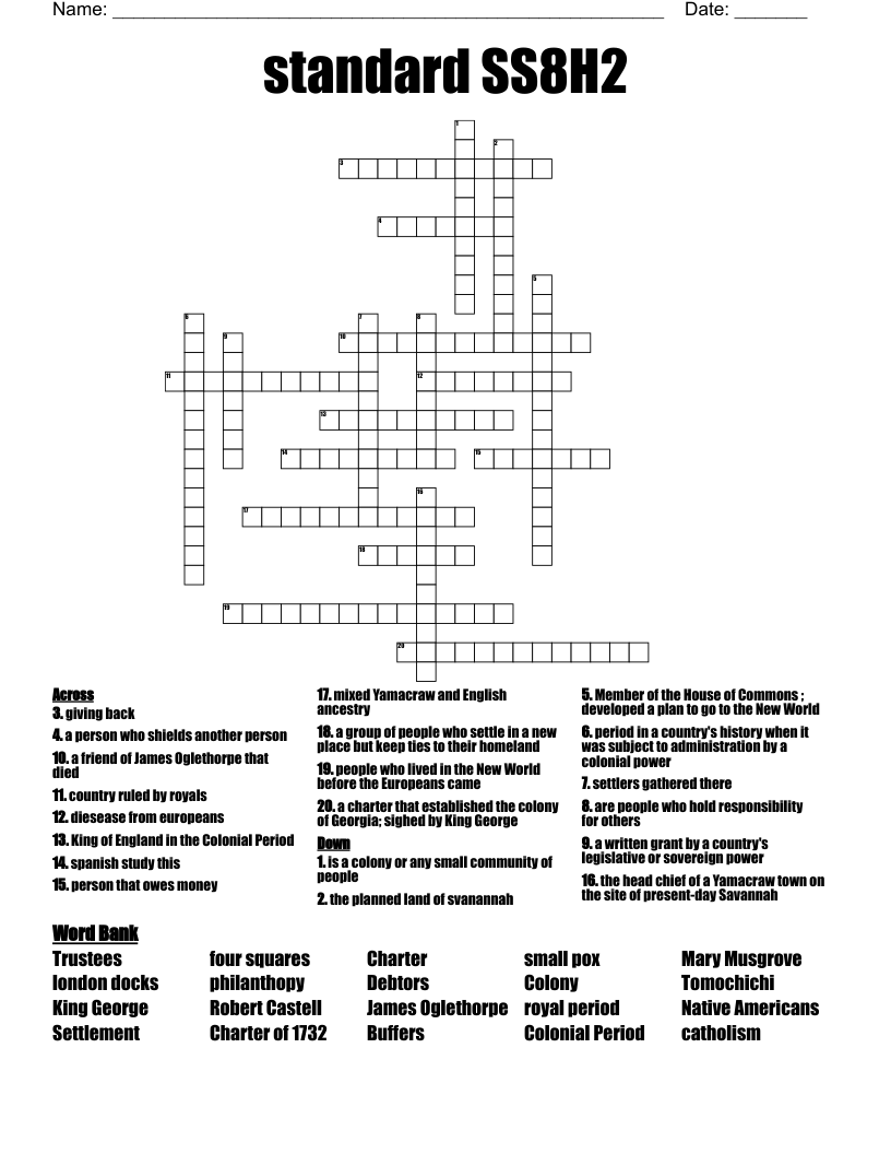 standard SS8H2 Crossword