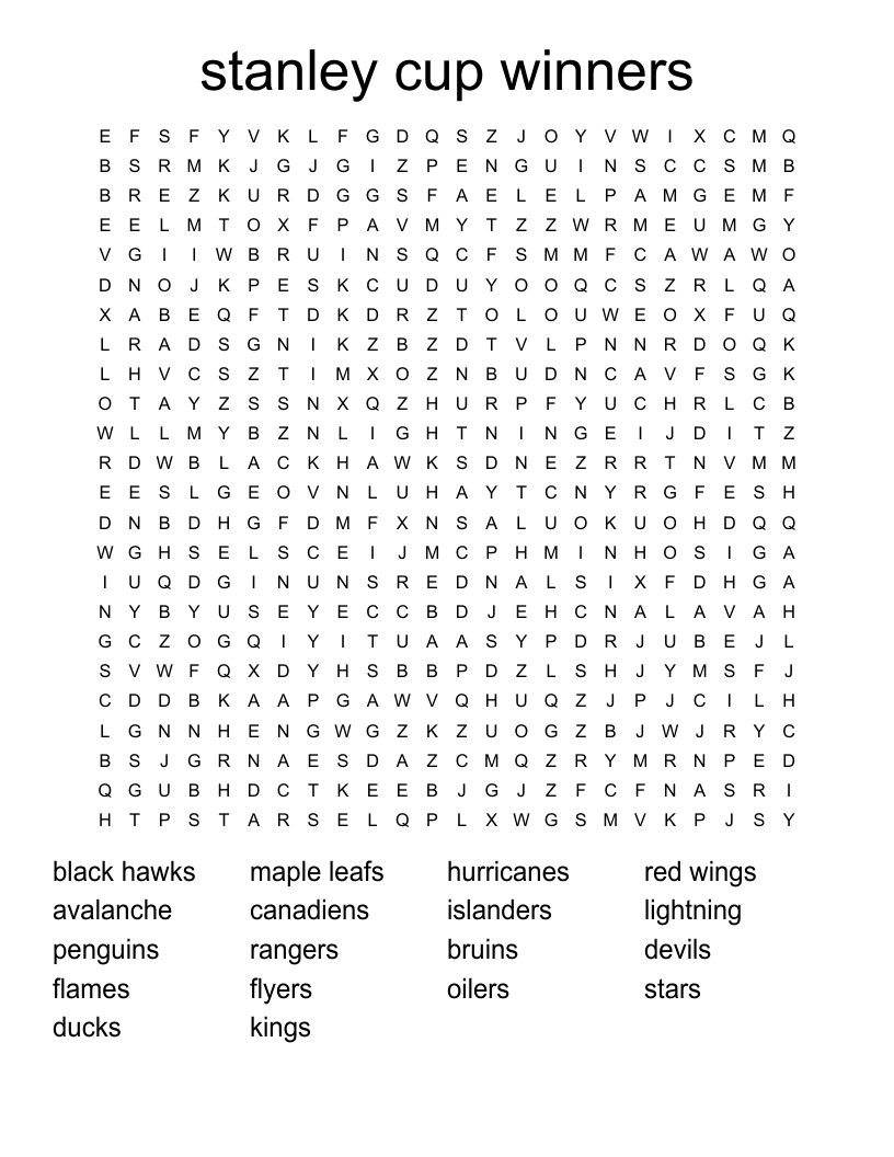 stanley cup winners  Word Search