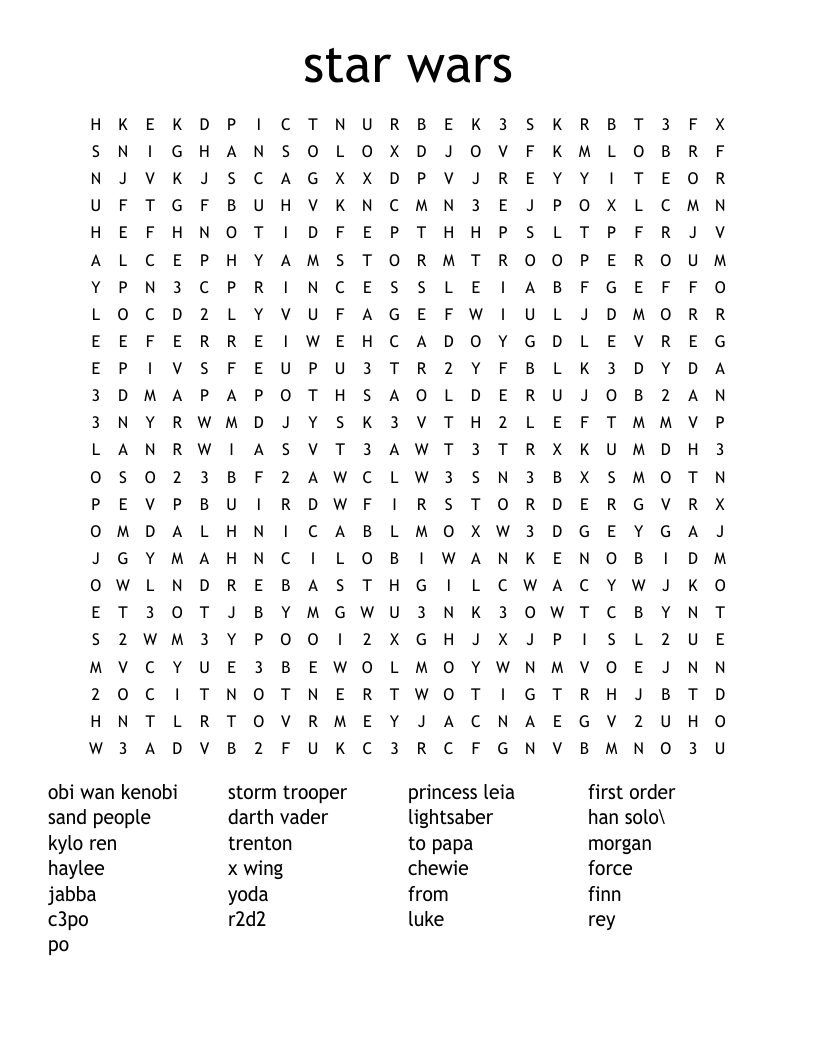star wars Word Search