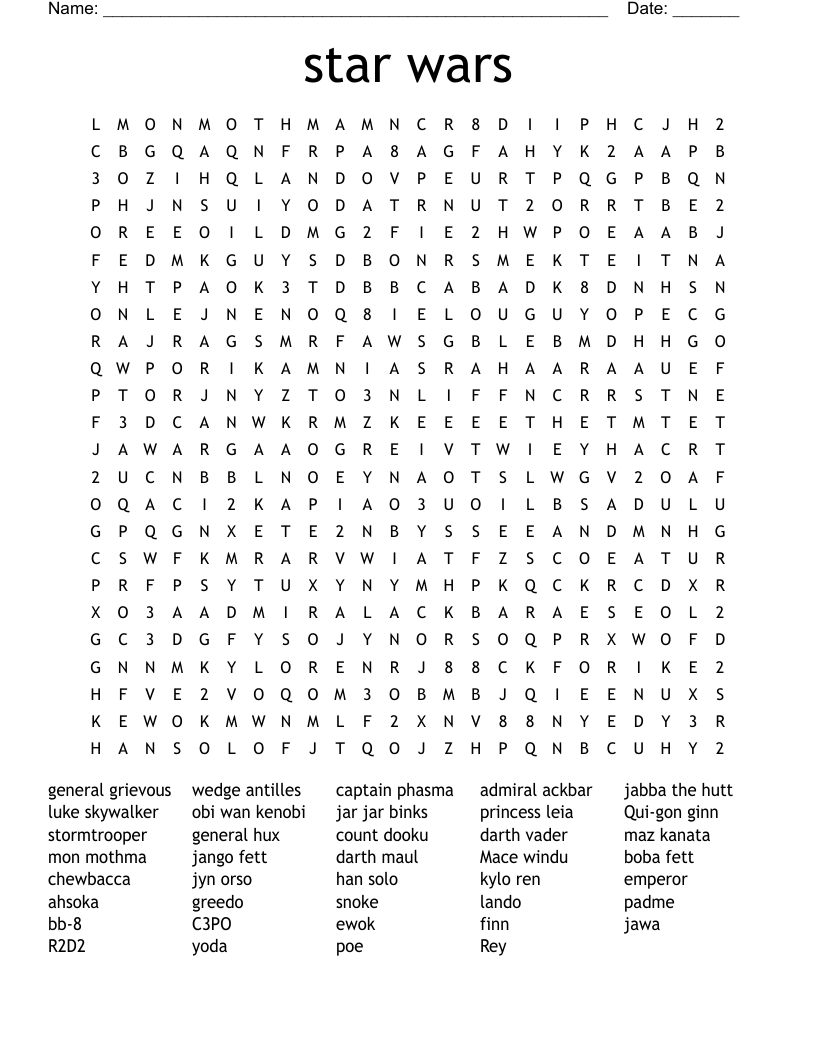 star wars Word Search