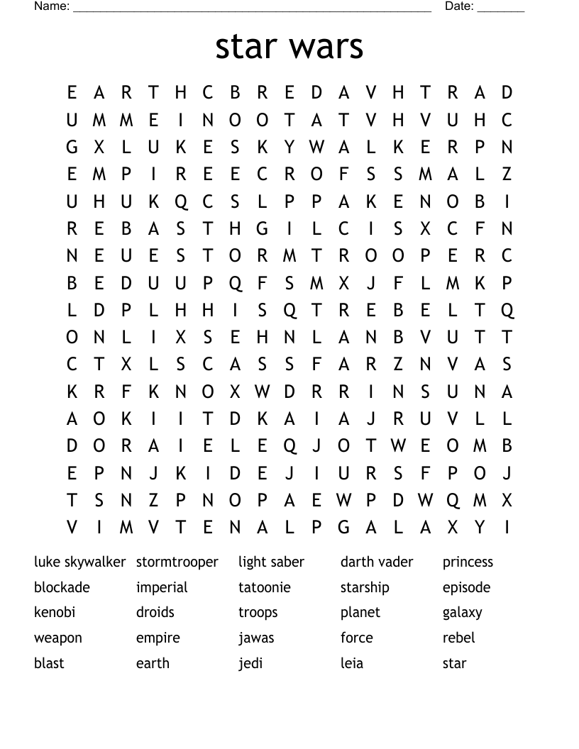 star wars Word Search