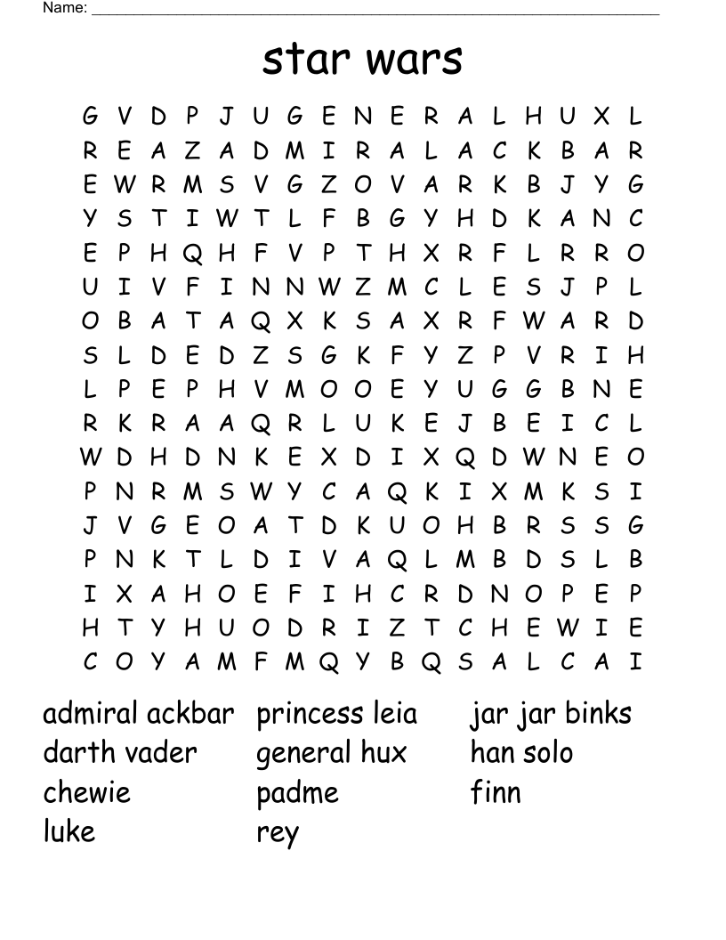 star wars Word Search