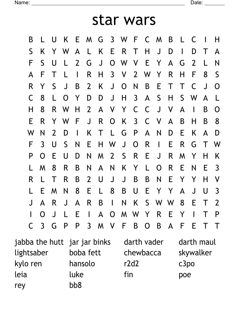 star wars Word Search