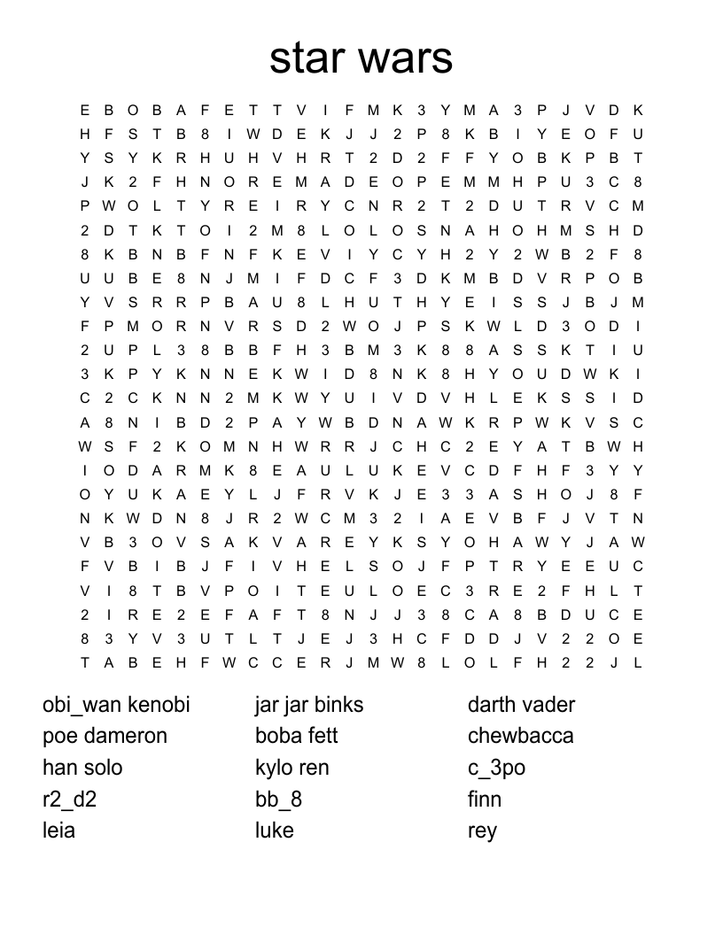 star wars Word Search