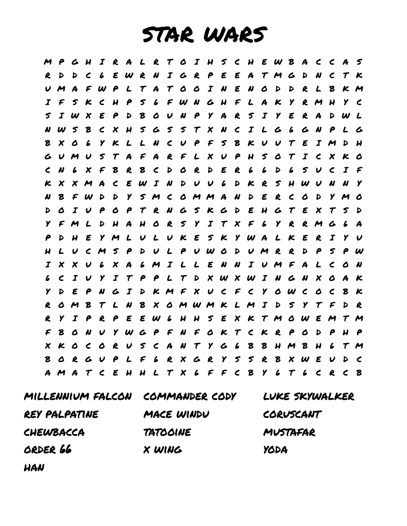 star wars  Word Search