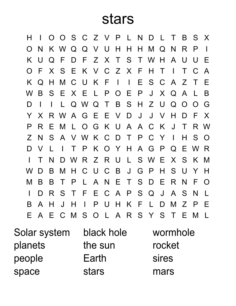 stars Word Search