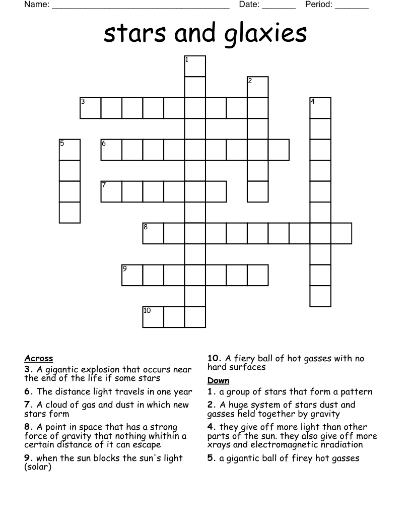 stars and glaxies Crossword