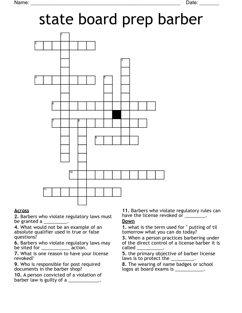 state board prep barber Crossword