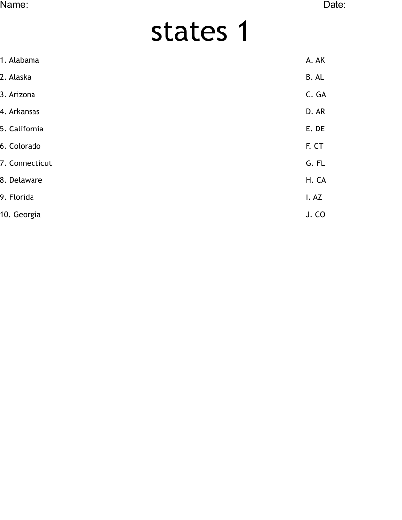states 1 Worksheet