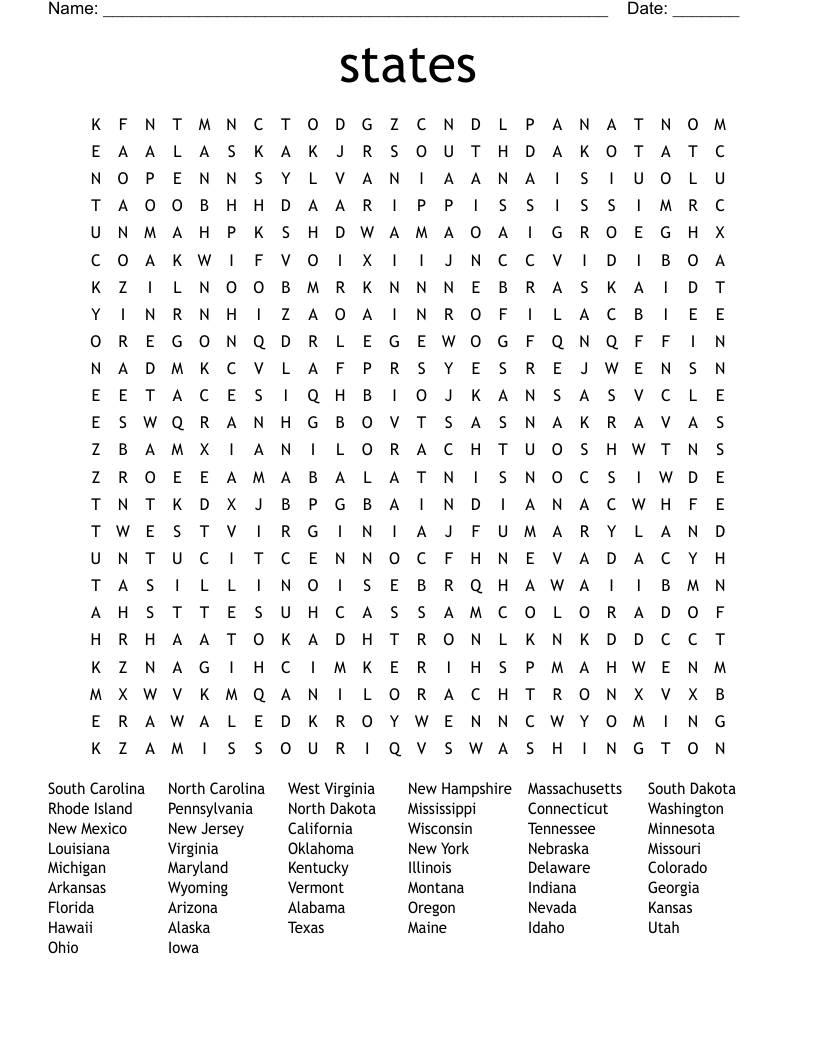 states Word Search