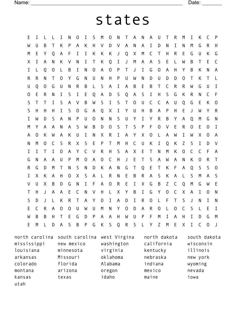 states Word Search