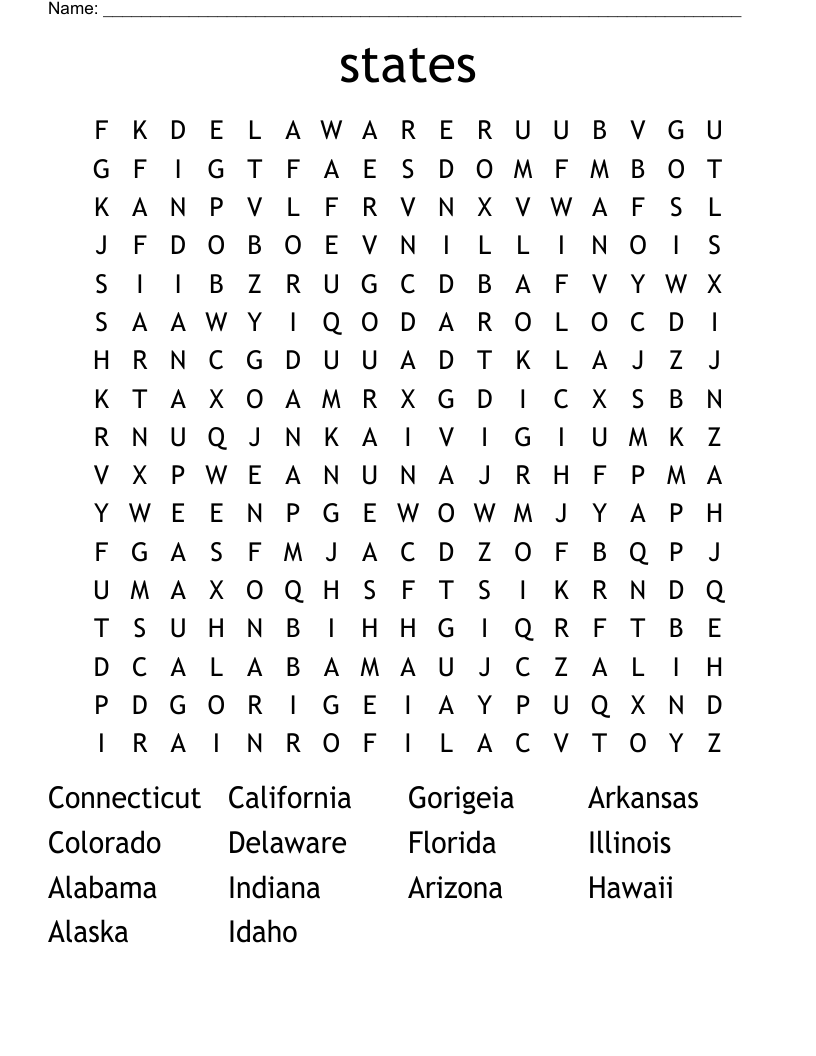 states Word Search