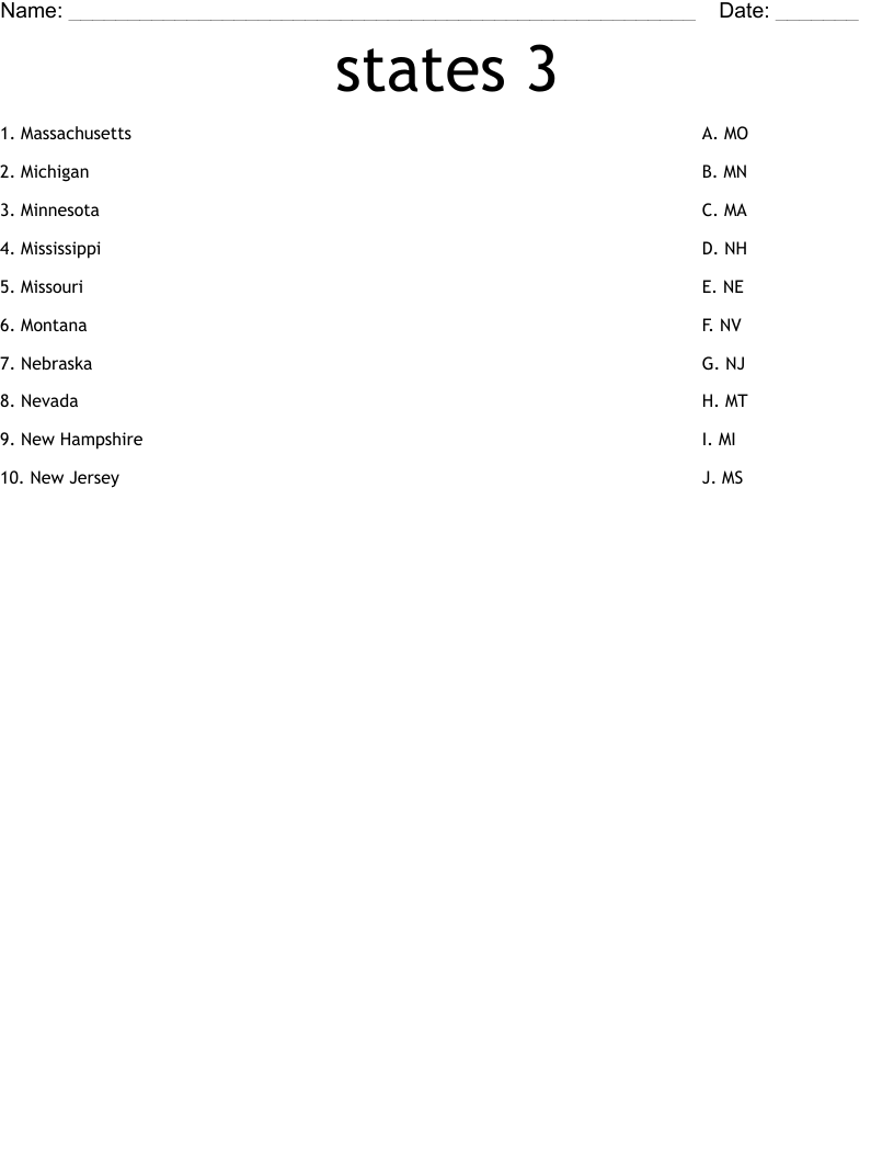 states 3 Worksheet