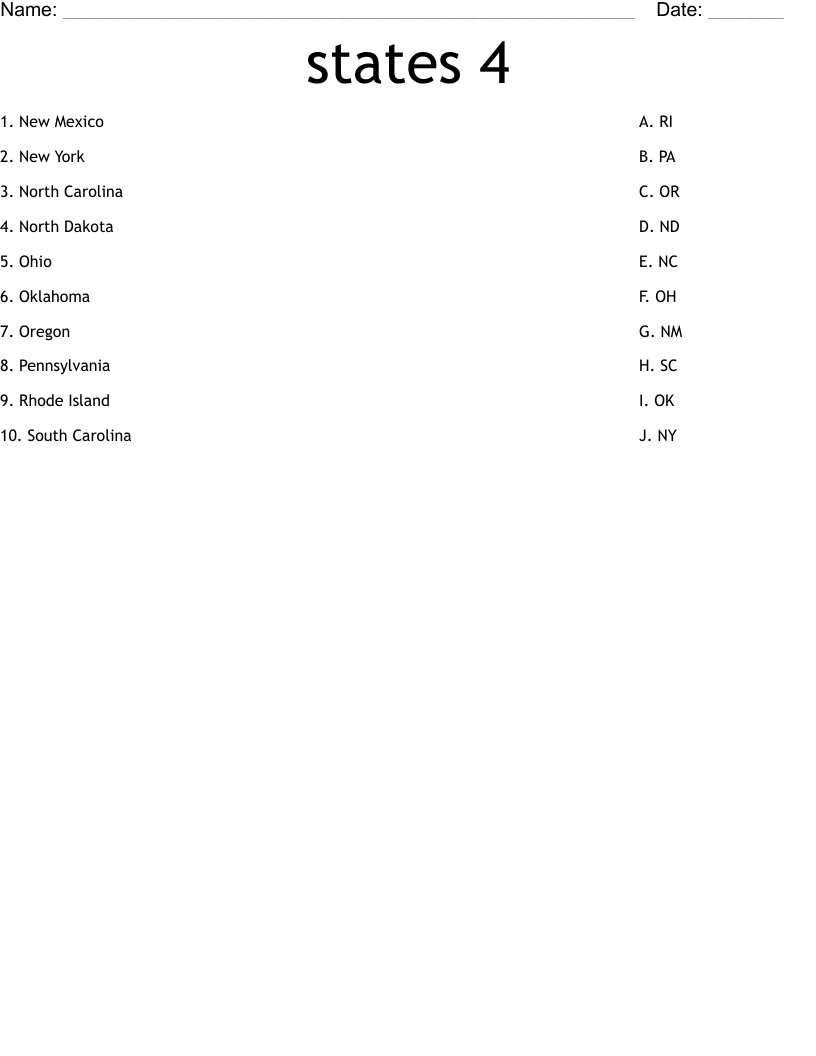 states 4 Worksheet
