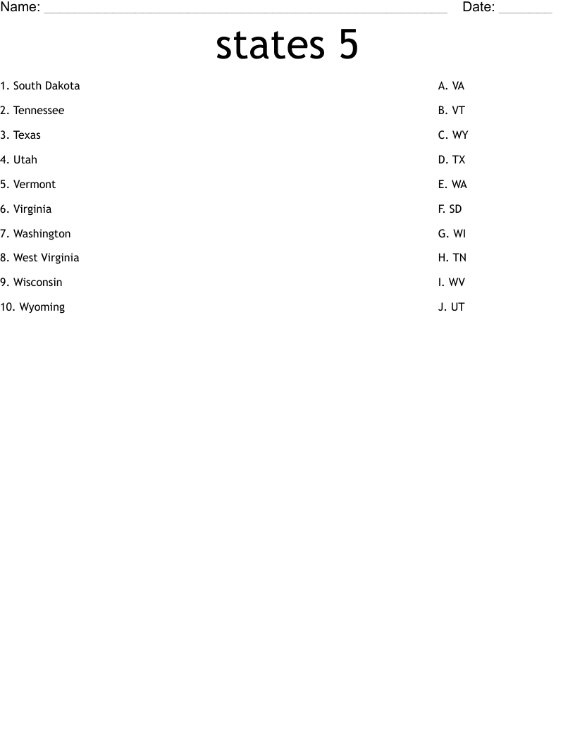 states 5 Worksheet