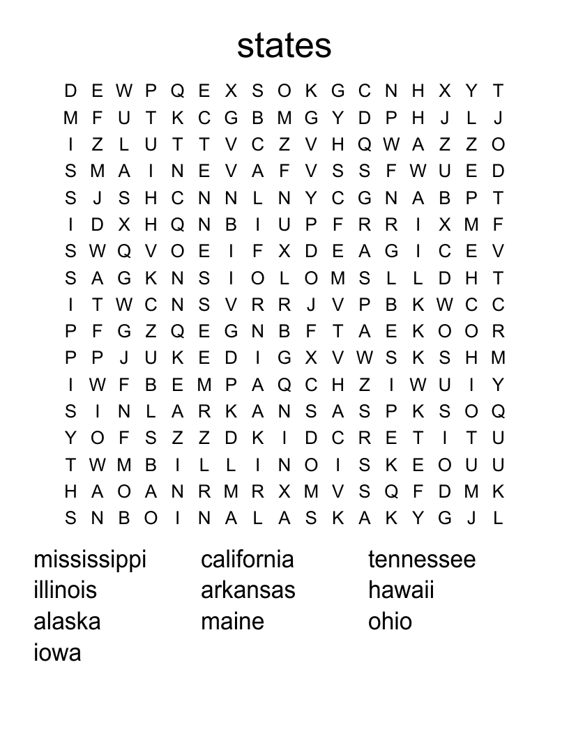 states Word Search