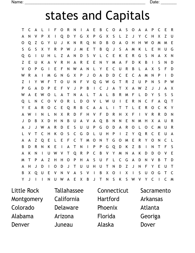 states and Capitals Word Search