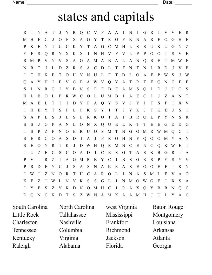 states and capitals Word Search