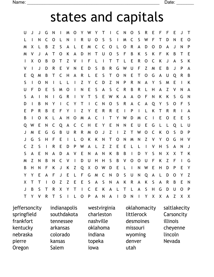states and capitals Word Search