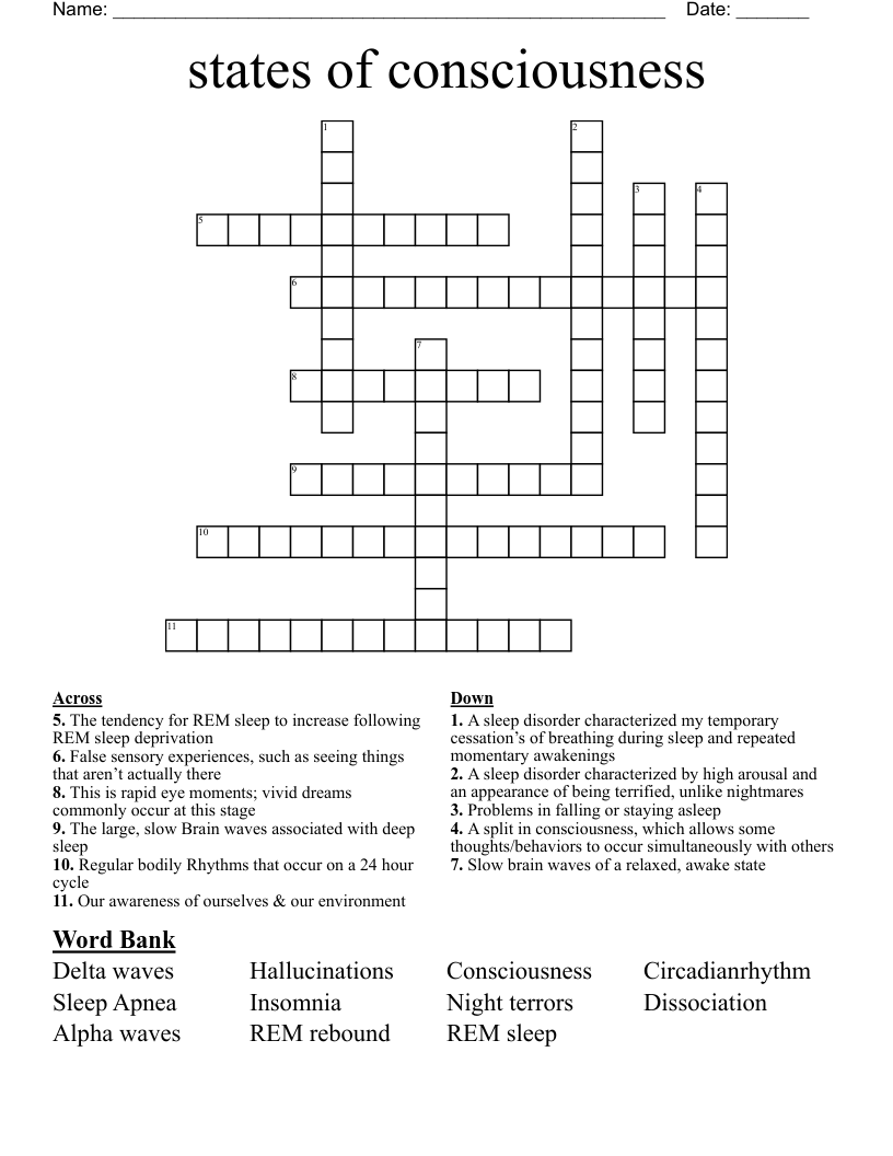 states of consciousness  Crossword