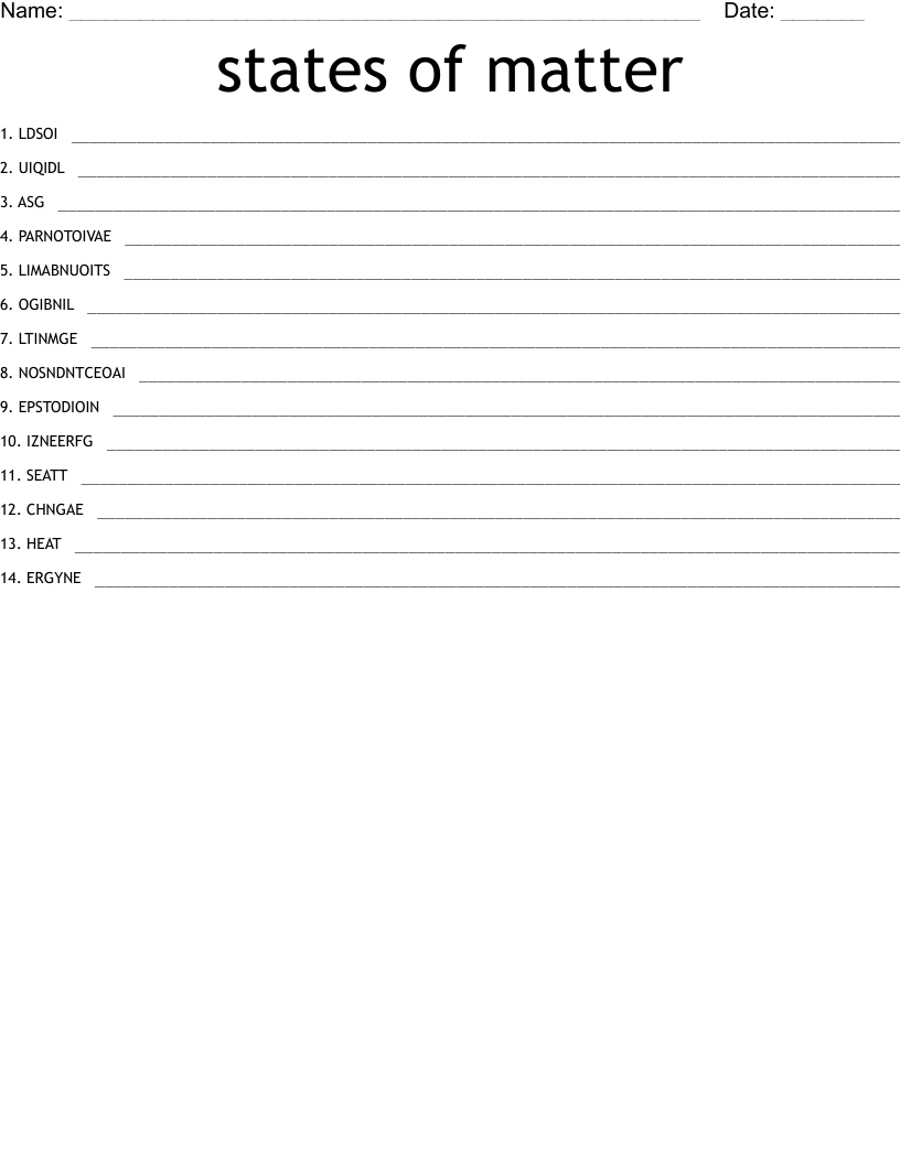 states of matter Word Scramble