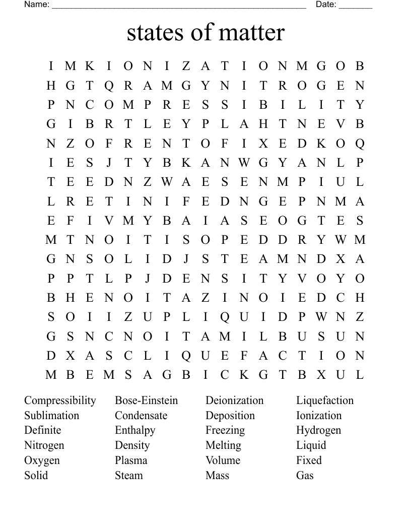 states of matter Word Search