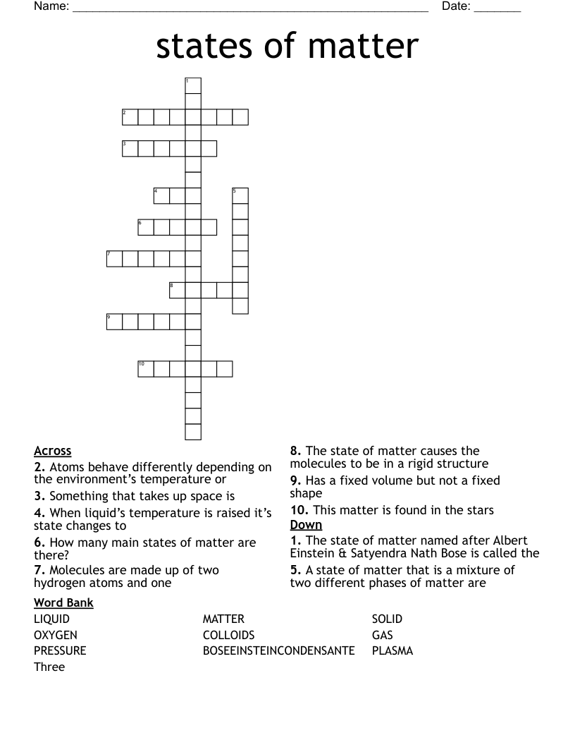 states of matter Crossword