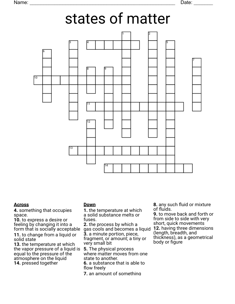 states of matter  Crossword