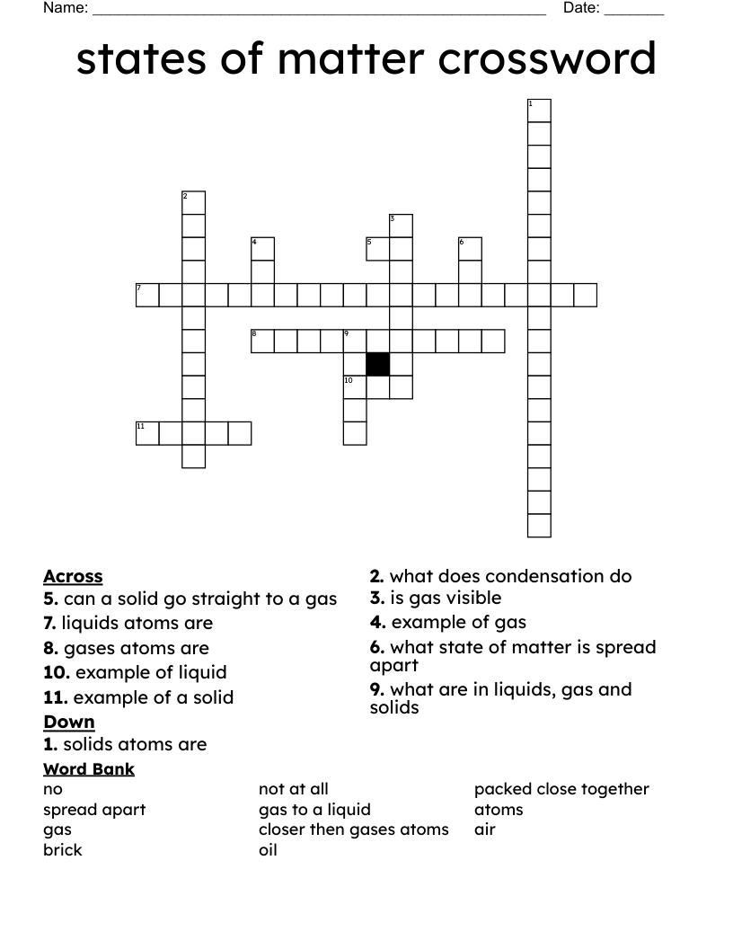 states of matter crossword