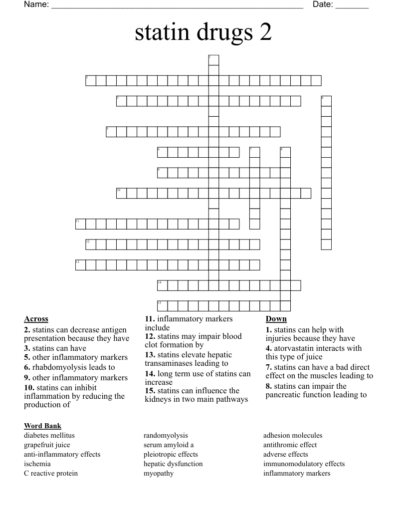 statin drugs 2 Crossword