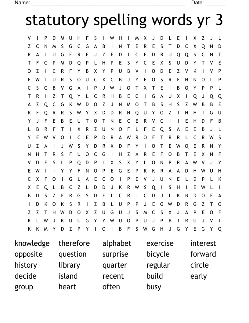 statutory spelling words yr 3 Word Search