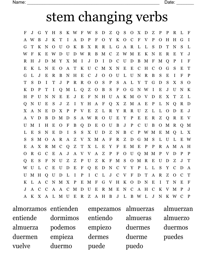 stem changing verbs Word Search