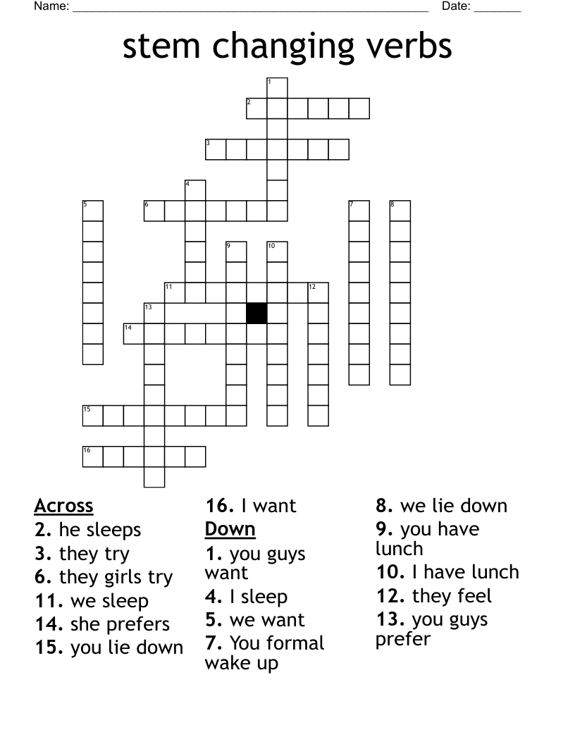 stem changing verbs Crossword