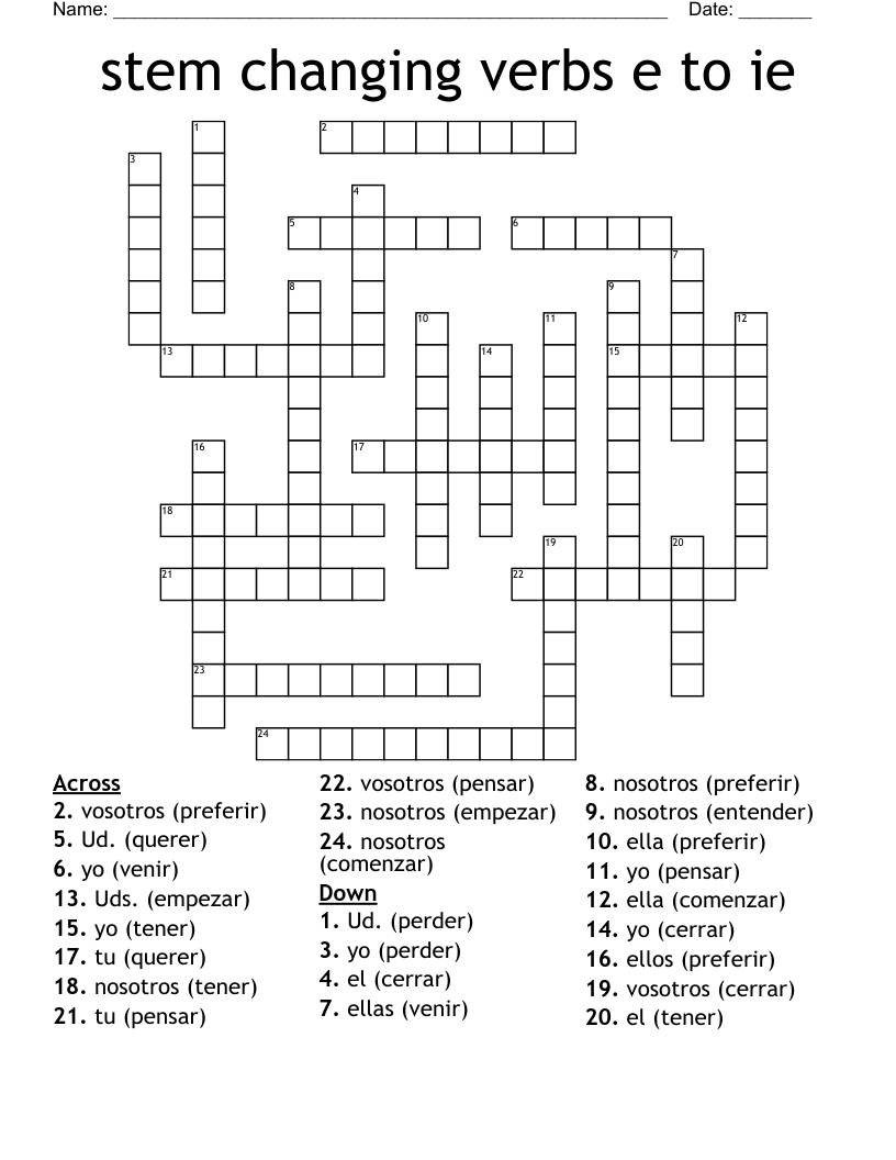 stem changing verbs e to ie Crossword