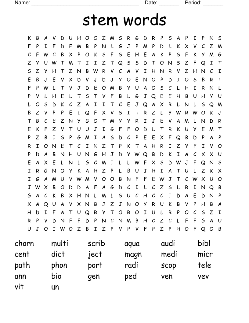 stem words Word Search