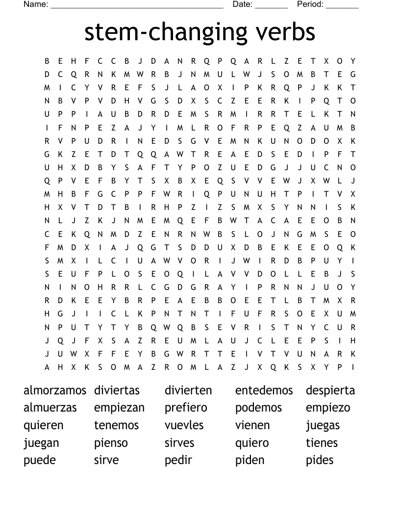 stem-changing verbs Word Search